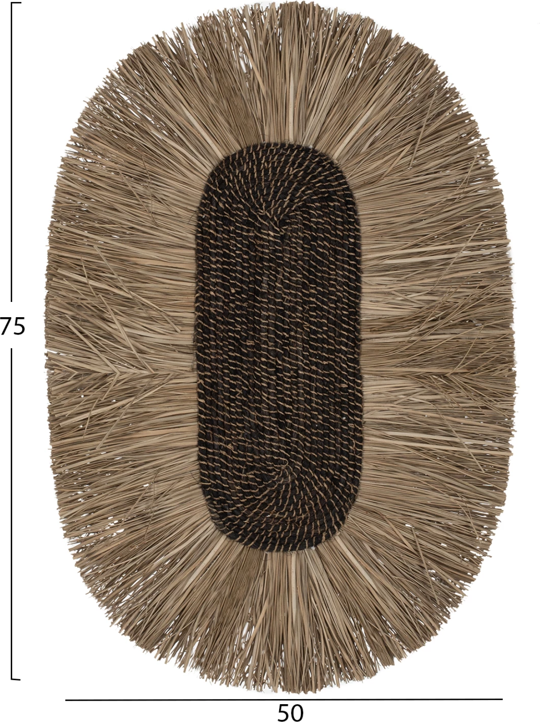 Dekor muri oval prej bari dhe fibrash abaka, ngjyrë natyrale e zezë, 50x5x75H cm, FH7794