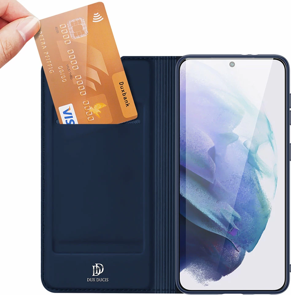 Mbështjellës Dux Ducis Skin Pro për Samsung Galaxy S22+, me kapak, funksion stand, xhep kartelash, Blu