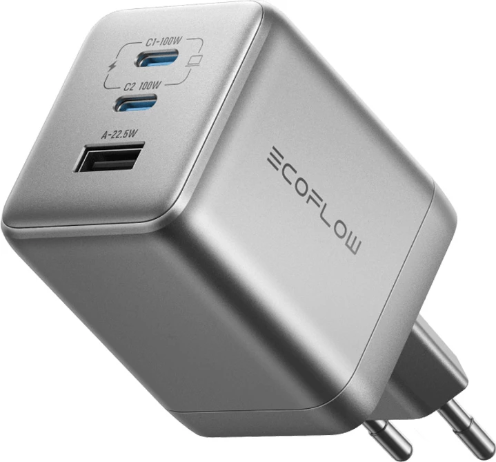 Karikues EcoFlow RAPID Pro 100W, 2x USB-C, 1x USB-A, GaN, Gri