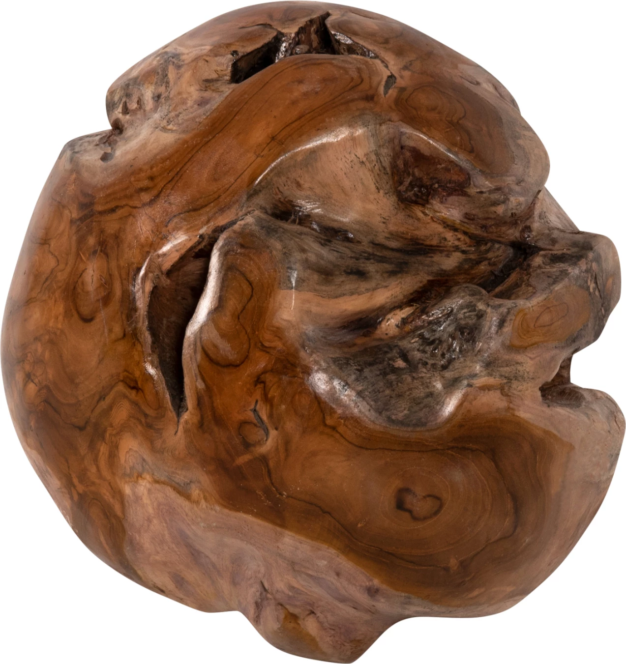 Dekor për dysheme, sferë prej druri tik, madhësi e vogël, natyrale, Φ30cm