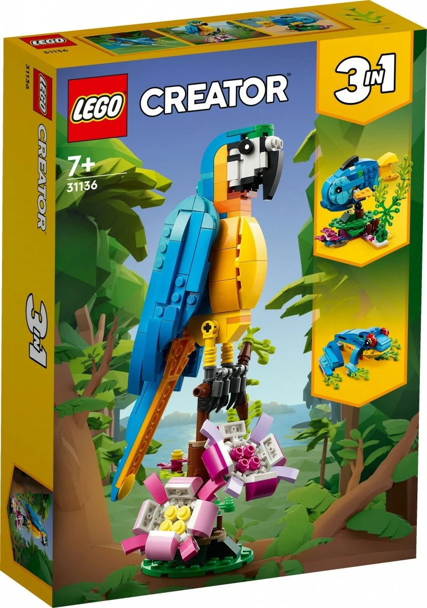 Set LEGO Creator 3-in-1, 31136 Exotic Parrot, 253 pjesë, shumëngjyrësh