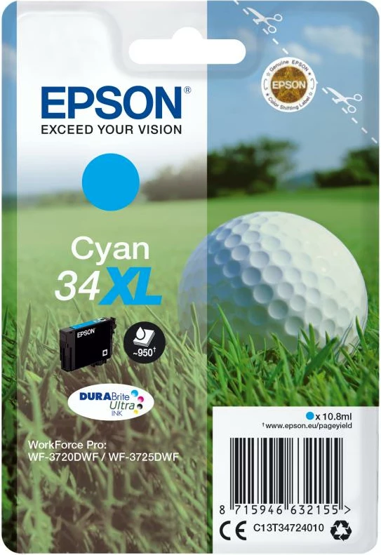 Kartrixh bojë, Epson, 34XL C13T34724010, 10.8 ml, cian