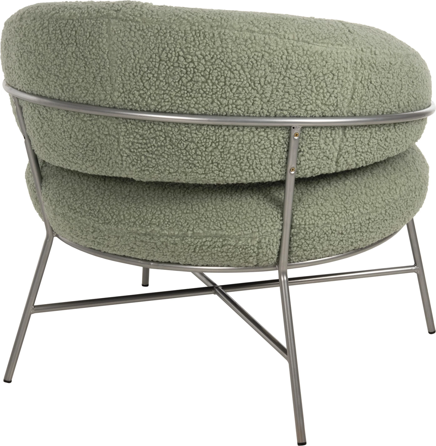 Fotelje TRUDI FH8639.27, ngjyrë fistik, pëlhurë boucle dhe kornizë metalike argjendi, 84x79x76H cm