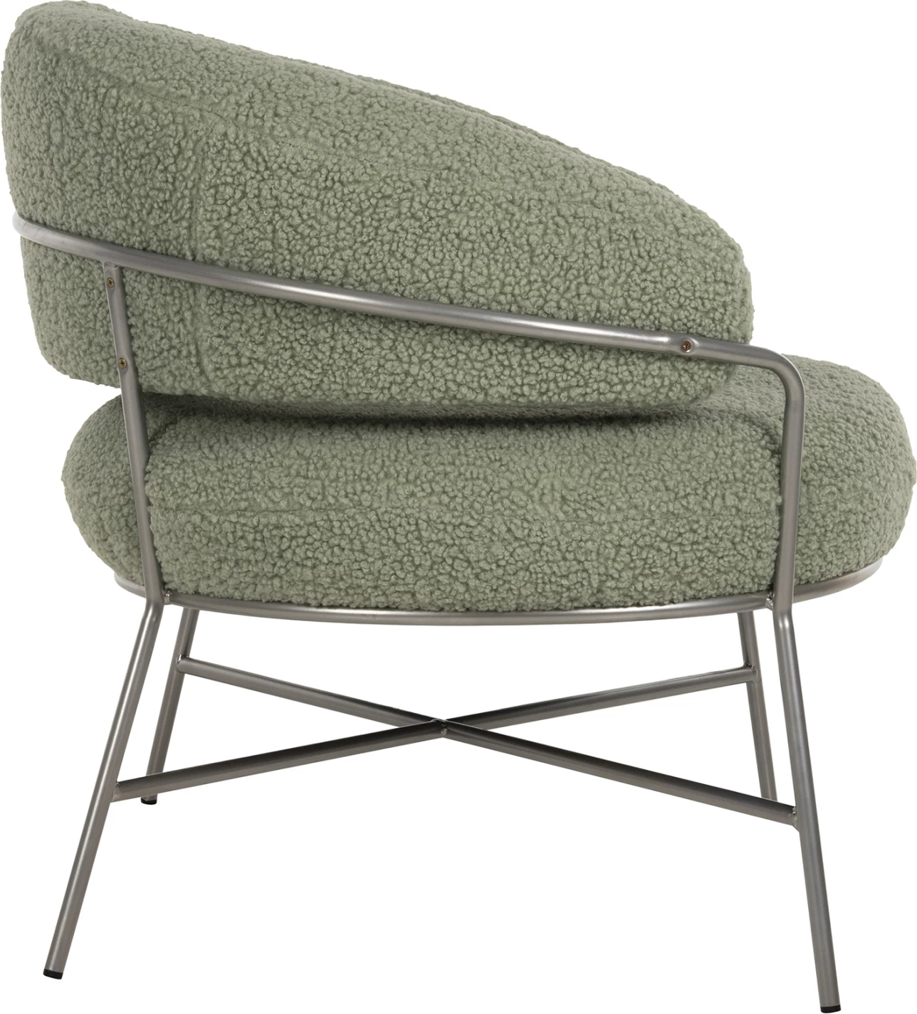 Fotelje TRUDI FH8639.27, ngjyrë fistik, pëlhurë boucle dhe kornizë metalike argjendi, 84x79x76H cm