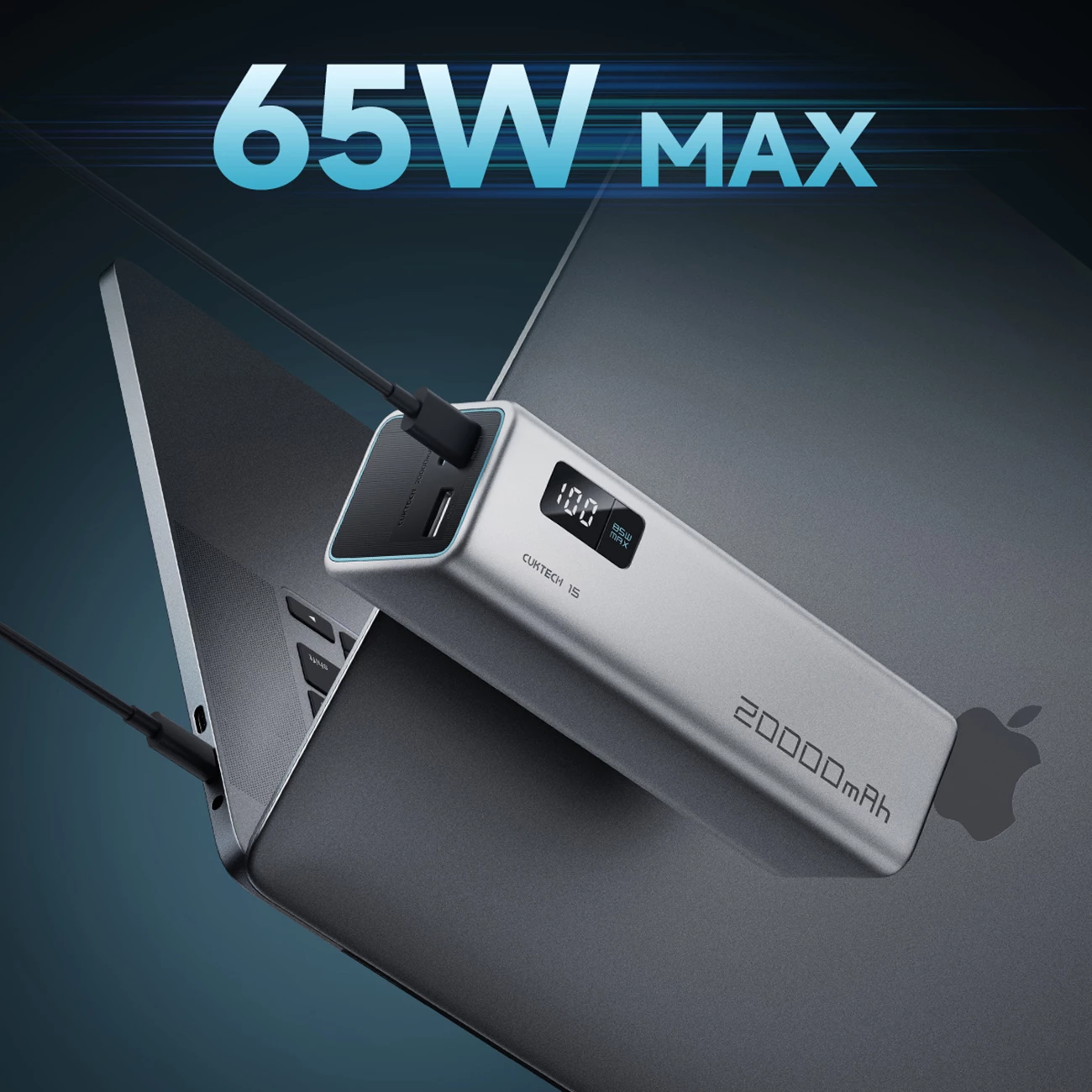 Powerbank Cuktech CUKP200XGLGR, 20000mAh, 100W, 2x USB-C, 1x USB-A, Gri