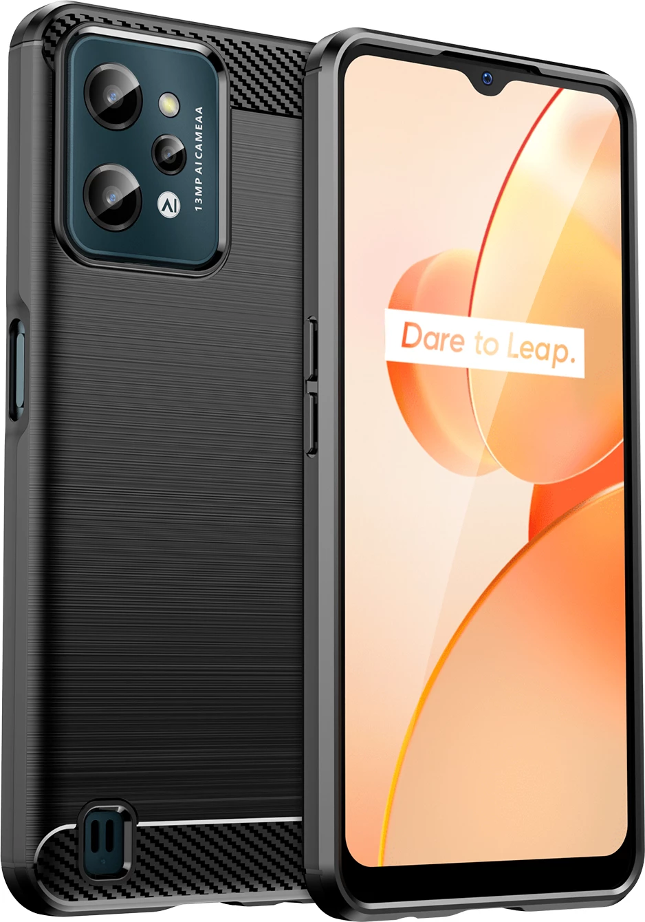 Mbështjellës Hurtel Carbon Case për Realme C31, silikon fleksibil, i zi