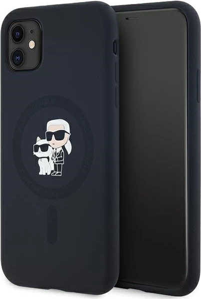 Mbështjellës Karl Lagerfeld Silicone Karl & Choupette MagSafe për iPhone 11/XR, i zi