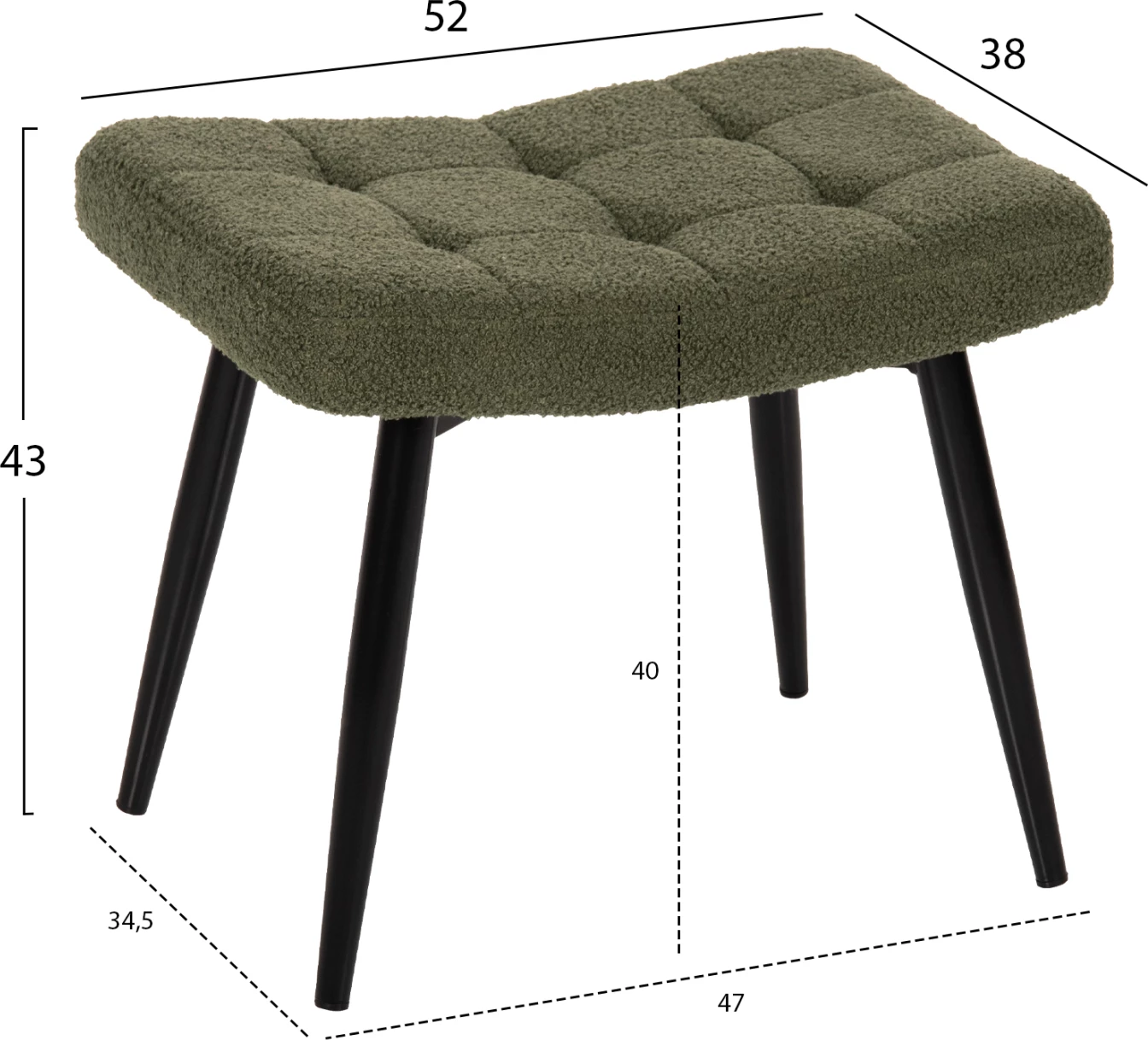 Karrige CRAWLEY me tabure FH8918.23 ngjyrë jeshile selvi, pëlhurë boucle, këmbë metalike të zeza, 70x74x105H cm