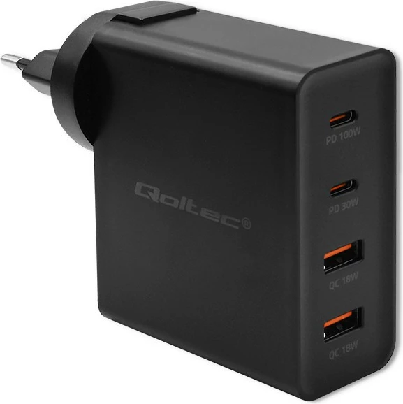 Karikues muri Qoltec GaN Power Pro 52383, 130W, 2x USB-C, 2x USB, i zi