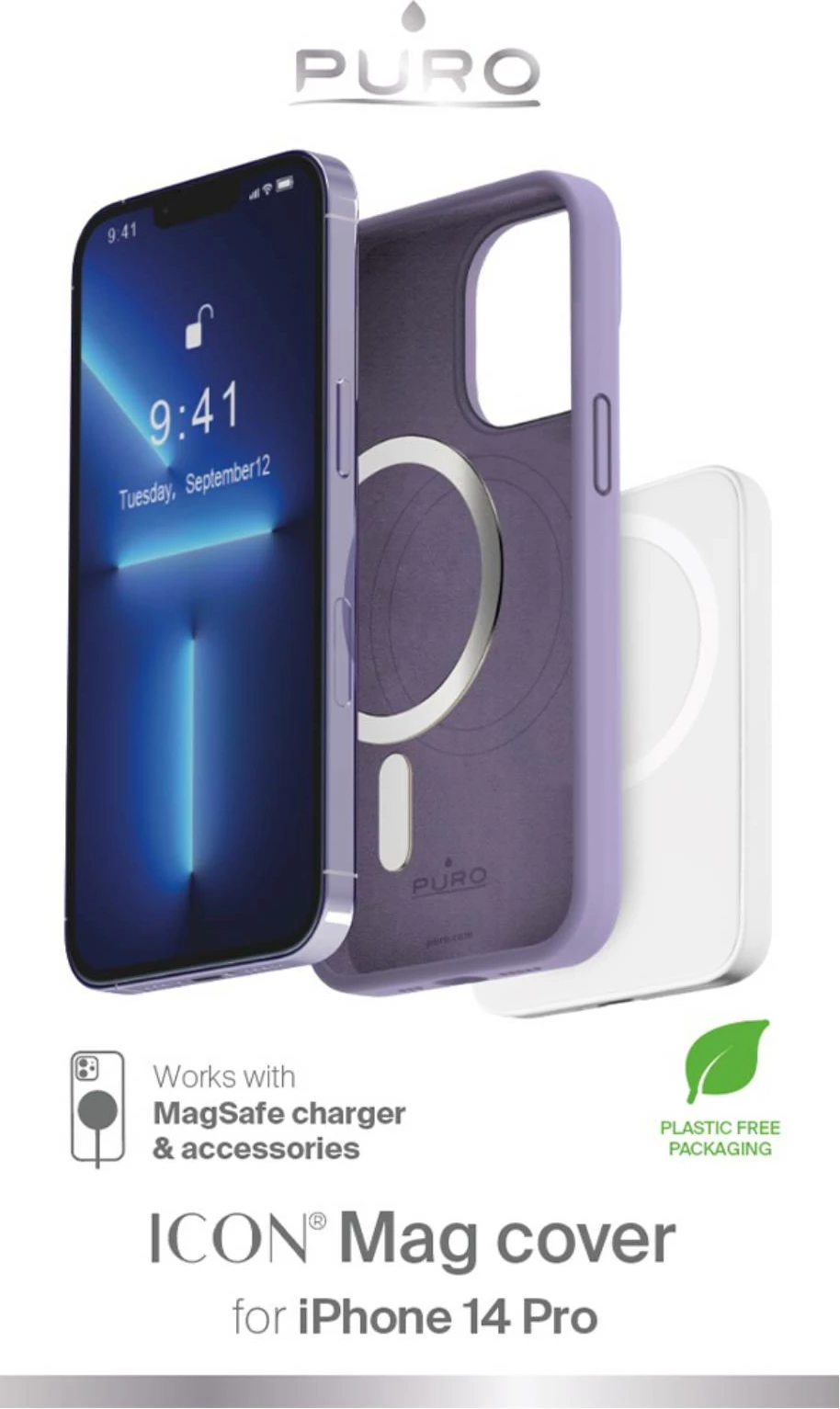 Mbështjellës Puro Icon Mag MagSafe për iPhone 14 Pro, silikon, lavender
