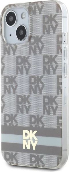 Mbështjellës DKNY IML Checkered Mono Pattern & Printed Stripes MagSafe për iPhone 15/14/13, Bezhe