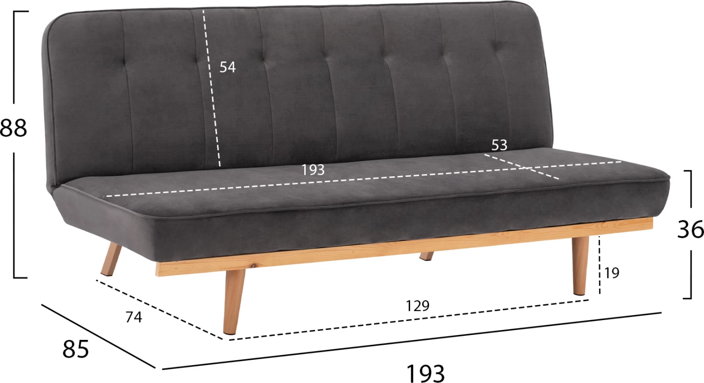 Divan shtrat 3 vendesh prej kadifeje gri FH3168.01 193x85x88cm