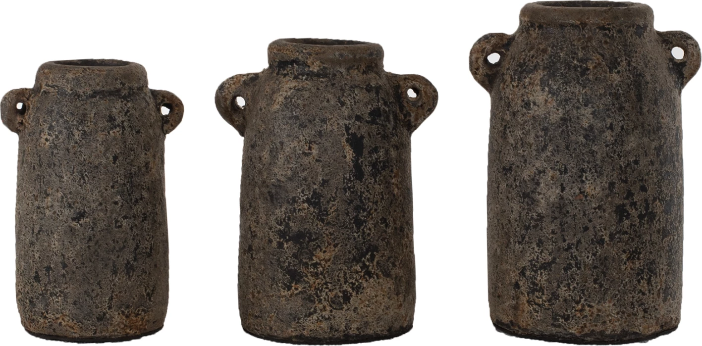 Vazo dekorative 3 copë, gri antike, terrakota, FH7710