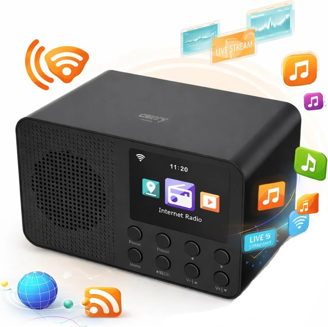 Radio interneti Camry CR1918, ekran 2.4\", WiFi 2.4GHz, Bluetooth, 3W, 99 presete, 2xUSB, 3.5mm, zezë