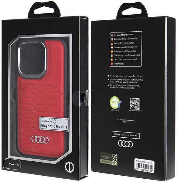 Mbështjellës Audi për iPhone 14 Pro, lëkurë sintetike me MagSafe, Kuq