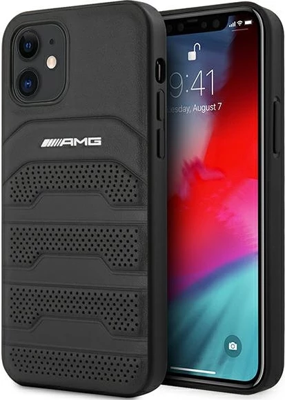 Mbështjellës Mercedes AMG Debossed Lines për iPhone 12 mini, Hardcase, Lëkurë, i zi