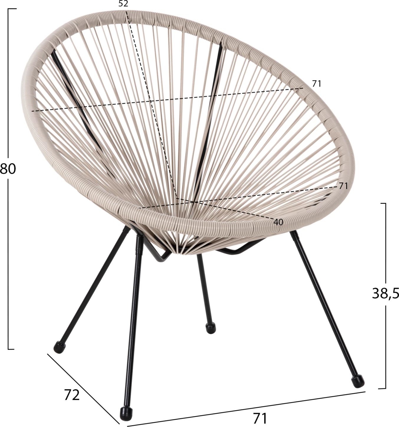 Karrige e jashtme lloj foleje ACAPULCO FH5872.03 metal i zi-ratan sintetik në ecru 71x72x80Hcm