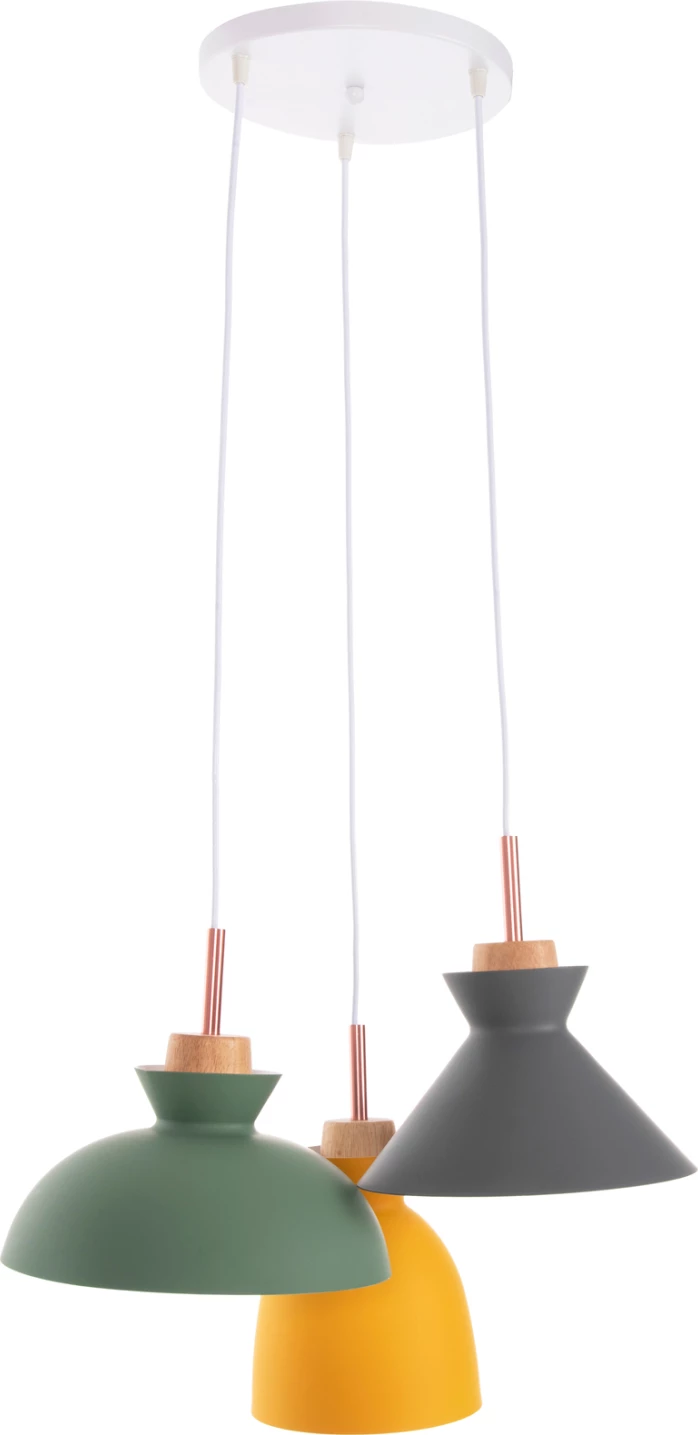 Llambë tavanore varëse FH4141, 3 drita, metal-dru, 3 ngjyra, 105H cm
