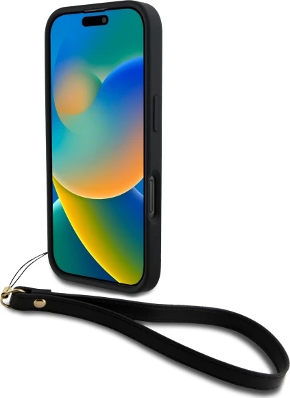 Mbështjellës DKNY Wrist Strap Stock Logo për iPhone 16 Pro Max, i zi