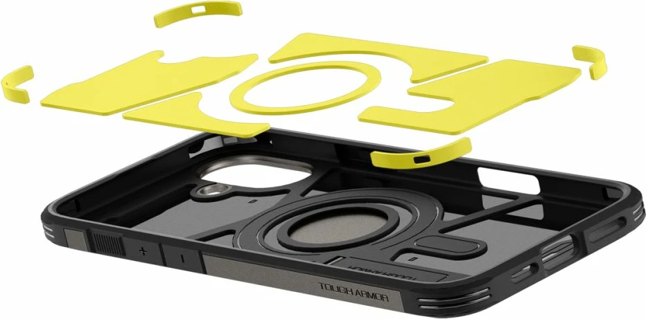 Mbështjellës Spigen Tough Armor Mag për iPhone 16, MagSafe, qëndrim i integruar, rezistencë MIL-STD, gunmetal