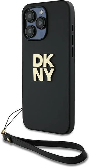 Mbështjellës DKNY Wrist Strap Stock Logo për iPhone 15 Pro Max, i zi