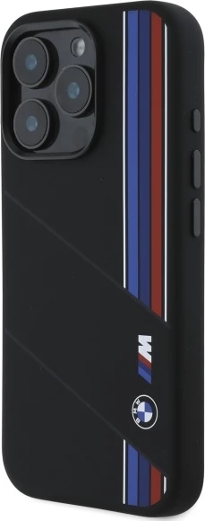 Mbështjellës BMW Silicone Cut Tricolor Lines MagSafe për iPhone 16 Pro Max, Zi