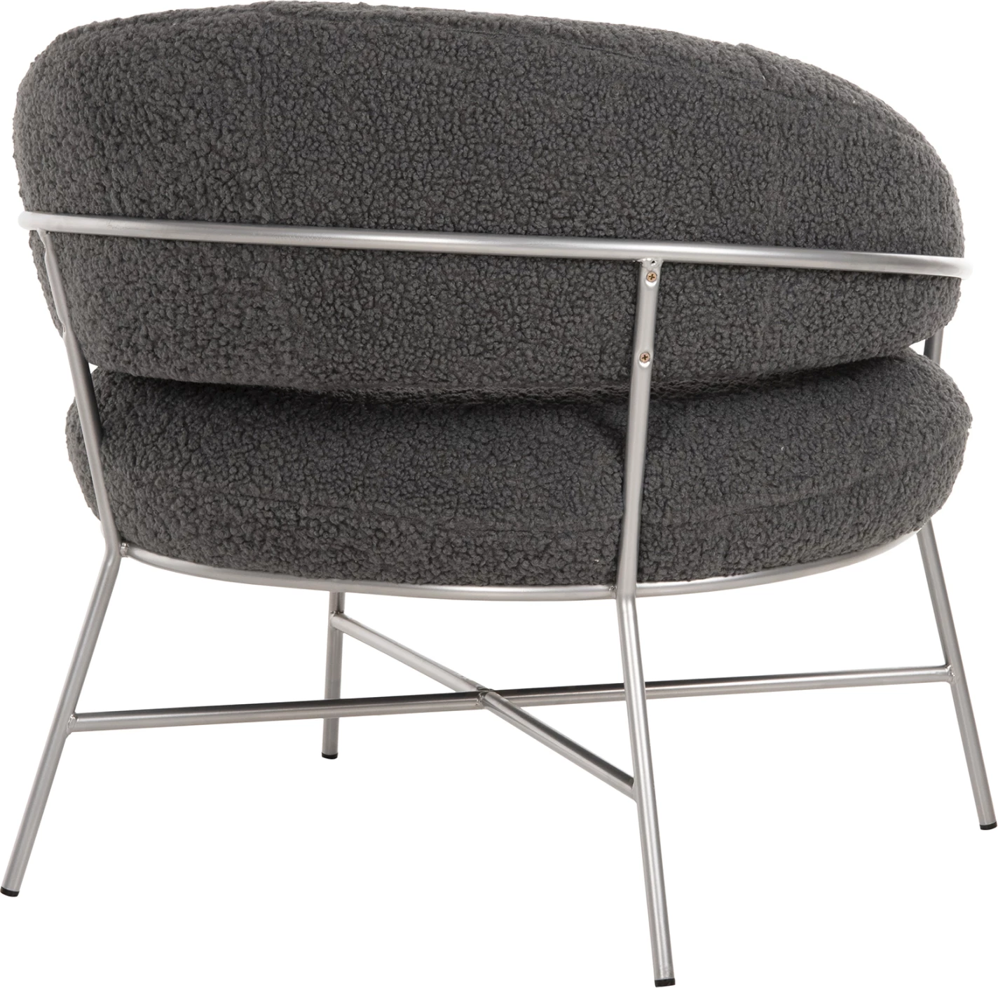 Fotelje TRUDI, stof boucle gri, kornizë metalike argjendi, 84x79x76cm