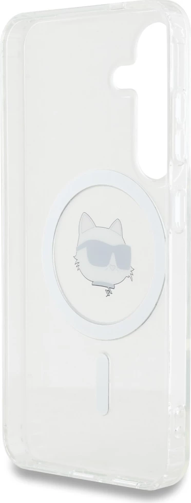 Mbështjellës Karl Lagerfeld Button Choupette Head Printed Logo MagSafe për Samsung Galaxy S25, Bardhë