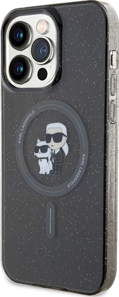 Mbështjellës Karl Lagerfeld Karl&Choupette Glitter MagSafe për iPhone 15 Pro Max, zi