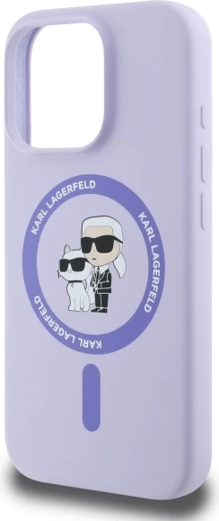 Mbështjellës Karl Lagerfeld Silicone Karl&Choupette Heads Ring MagSafe për iPhone 16 Pro, Violet