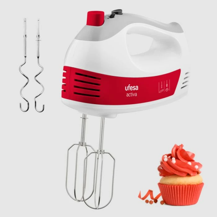 Mikser dore UFESA BV4650 400W, 5 shpejtësi + Turbo, bardhë/kuqe, set 2 rrahëse + 2 grepa brumi
