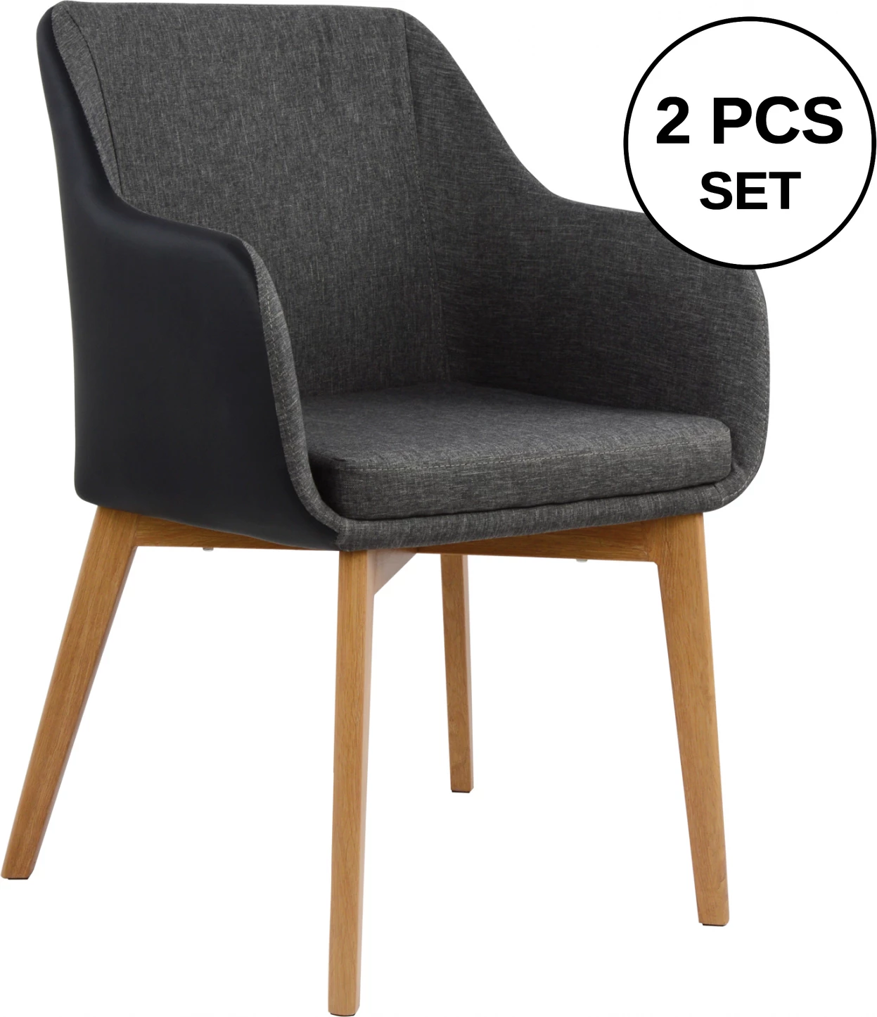 Karrige me krahë Bristol FH0141.01, ngjyrë gri e errët dhe PU e zezë, 57x59x86 cm, set prej 2 copë