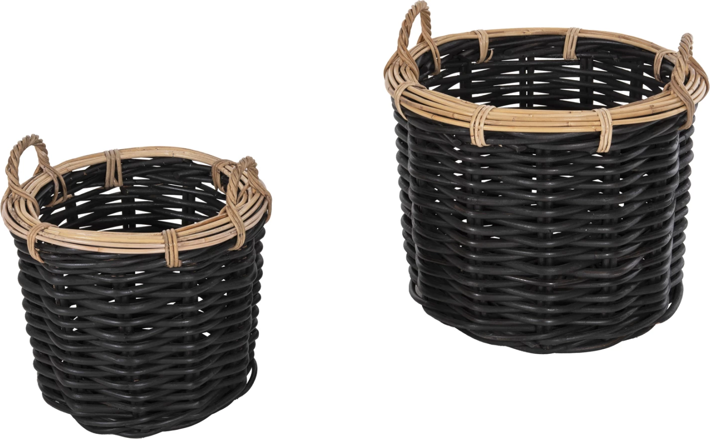 Shporta dyshemeje 2 copë, Potts, FH4379, rattan, ngjyrë e zezë dhe natyrale, Φ61+Φ45 cm