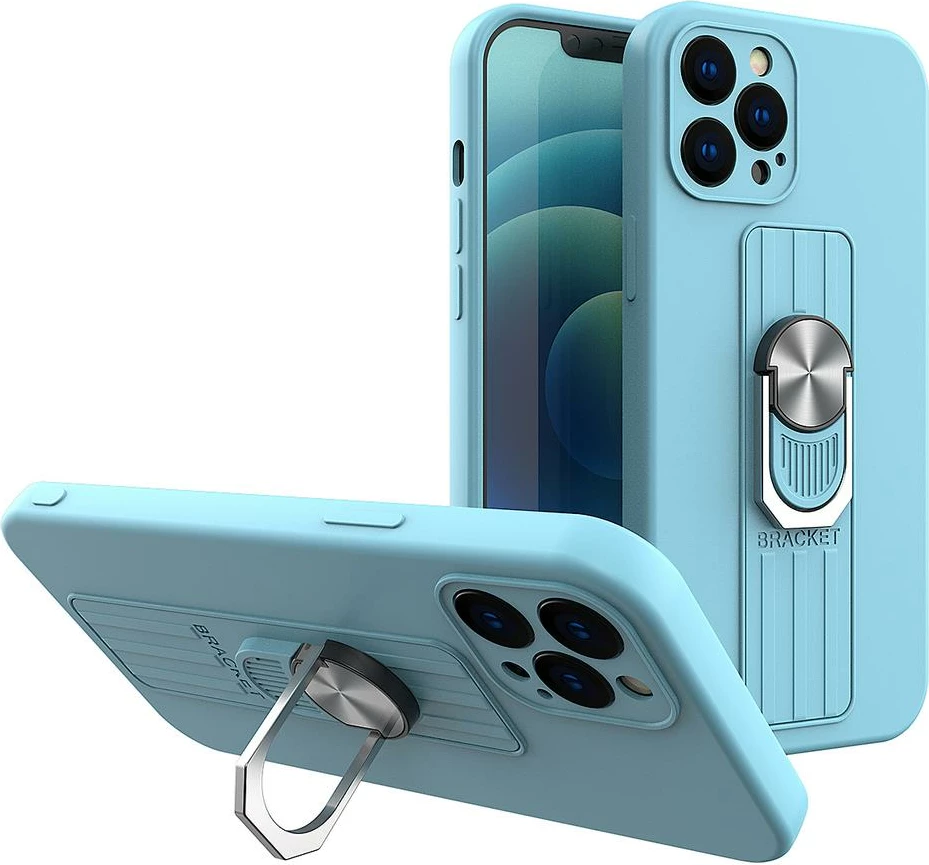 Mbështjellës silikoni Hurtel Ring Case me dorezë dhe stand për iPhone 11 Pro, Kaltër