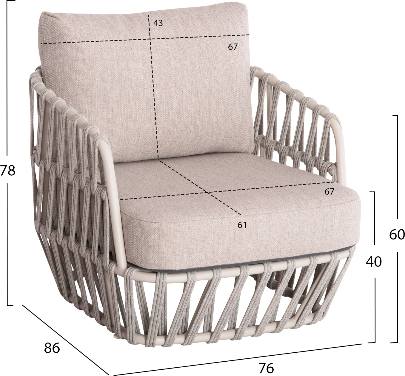 Set salloni për jashtë 4 pjesë SABO FH6208.02 ngjyrë krem e bardhë, alumin-bezhë, litar P.E. & pëlhurë OLEFIN-dru TEAK natyral