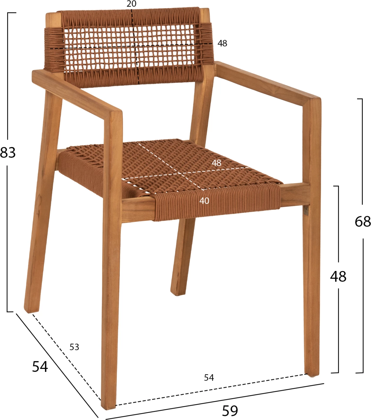 Karrige me krahë CHARLOTTE FH9637.01 dru tik natyral & litar kafe 59x54x83H cm