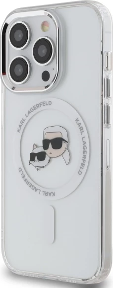 Mbështjellës Karl Lagerfeld IML Metal Karl & Choupette Head MagSafe për iPhone 14 Pro Max, Bardhë