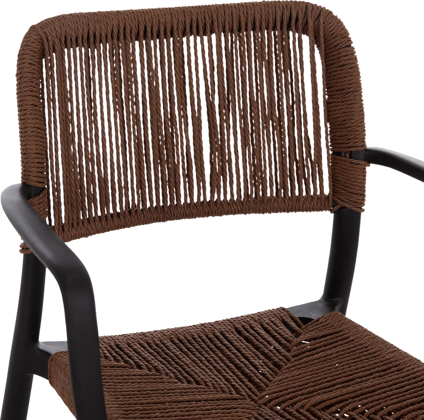 Karrige për jashtë për tavolinë, STRIDER, kornizë e zezë, litar kafe, 57x53x80cm, set prej 5 copash