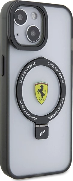 Mbështjellës Ferrari FEHMP15SUSCAH për iPhone 15 6.1", transparent, me ring stand dhe MagSafe