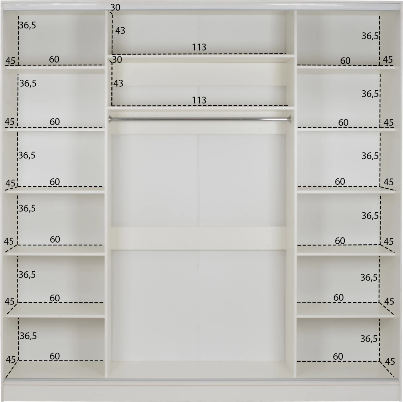Dollap rrëshqitës me 3 dyer, ngjyrë e bardhë, FH2462.03, 240x60x240 cm