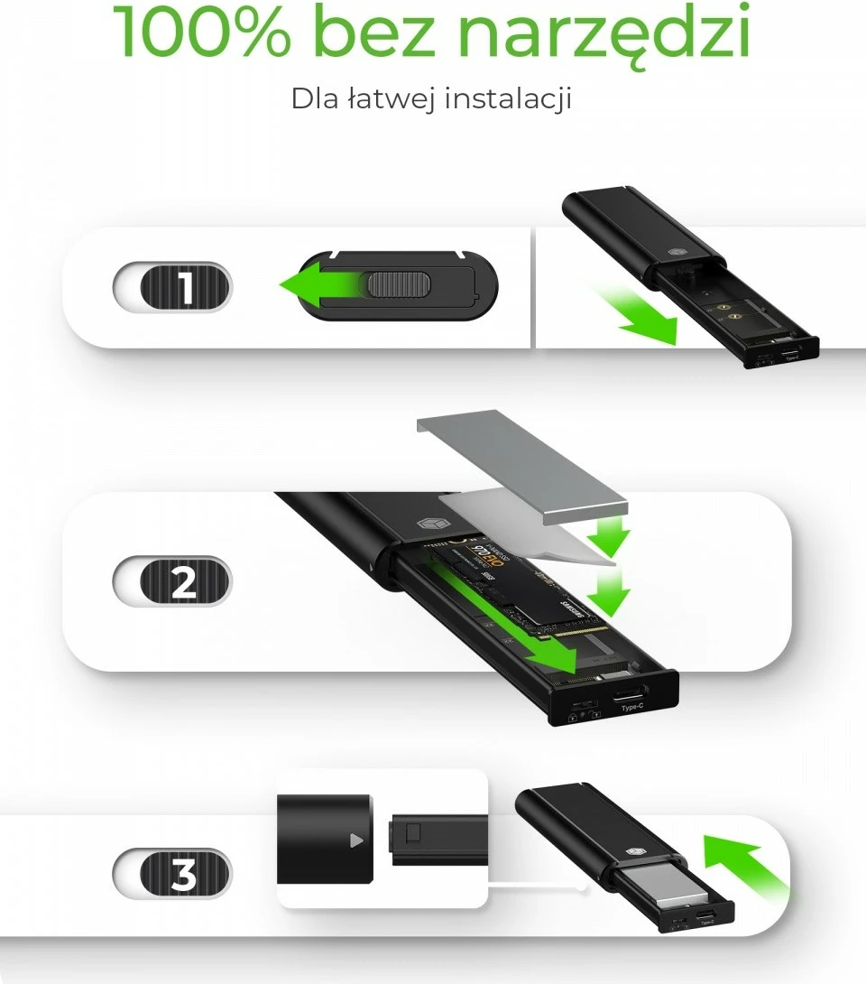 Kasë IcyBox IB-1807MT-C31 për SSD M.2 NVMe, USB 3.2 Gen2, Alumini, E zezë