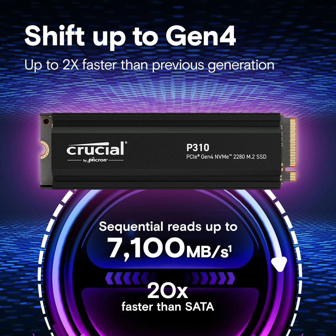SSD Crucial P310, 2TB, M.2 NVMe PCIe 4.0, me radiator