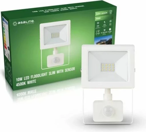 Reflektor LED ASALITE ASAL0291 Slim 10W 4500K 900 lm me sensor lëvizjeje, i bardhë