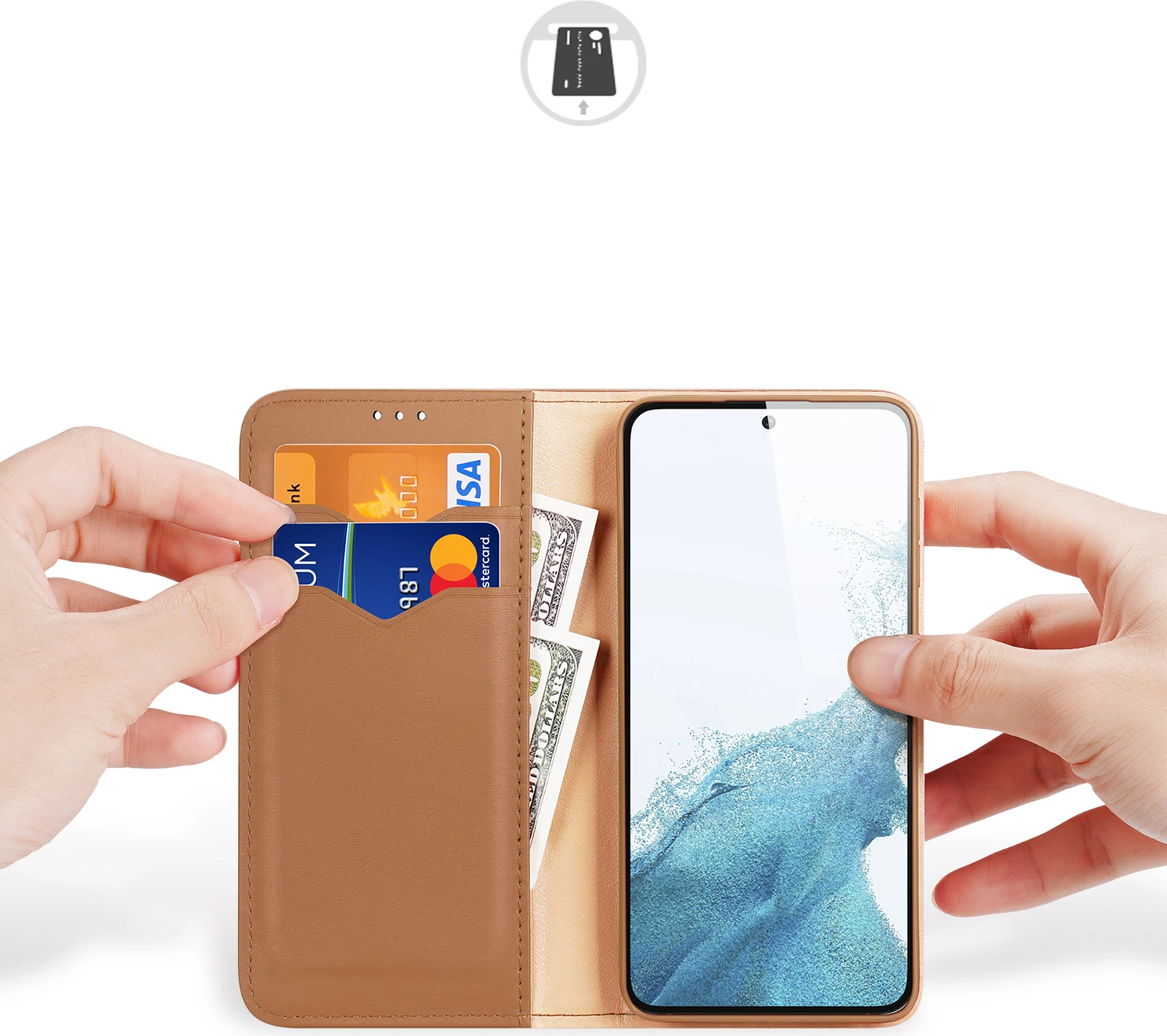 Mbështjellës Dux Ducis Hivo për Samsung Galaxy S23+, me kapak, portofol, bllokim RFID, kafe