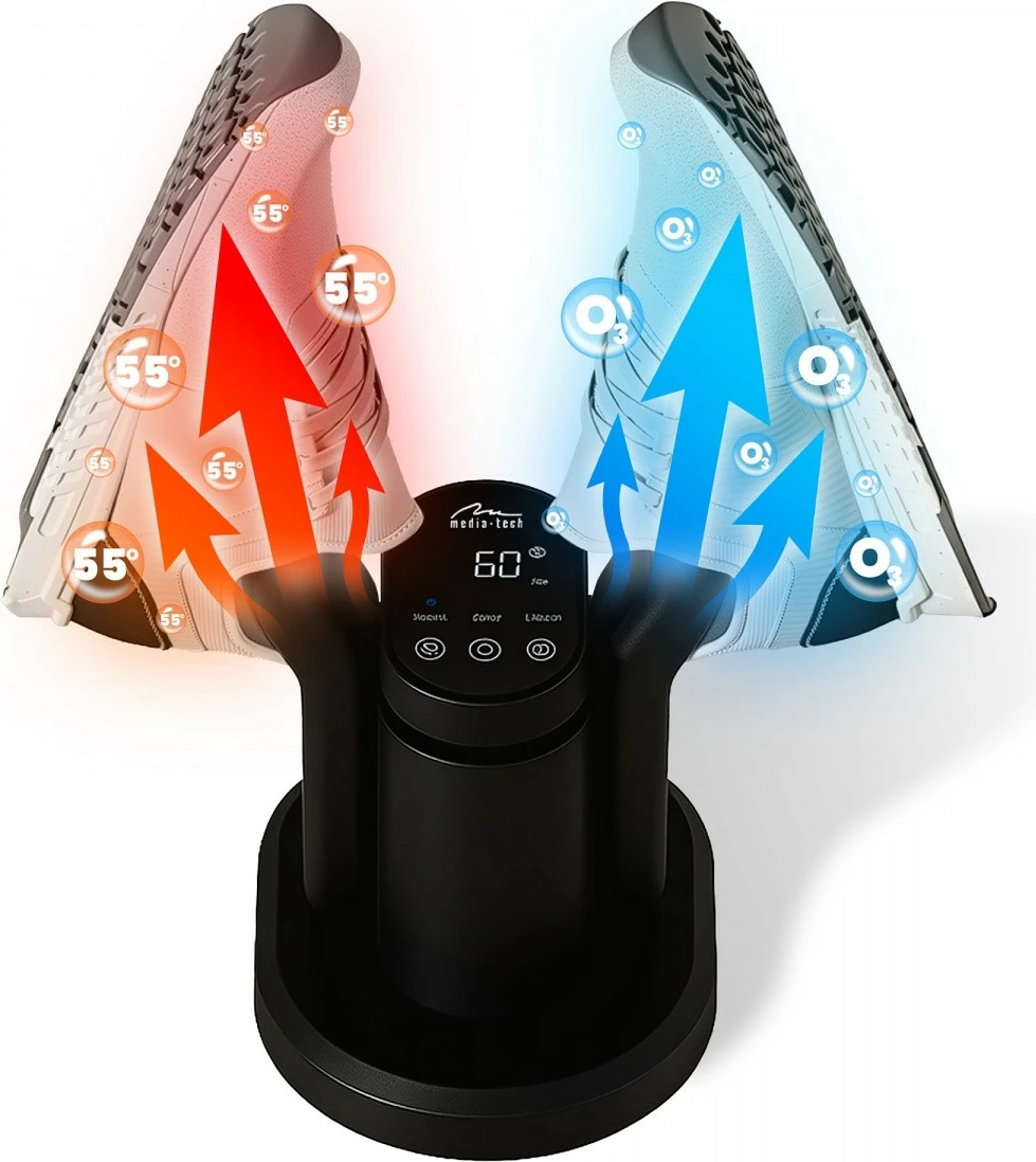 Tharëse këpucësh Media-Tech MT6539, rregullim automatik 40-55°C, ozon 50 mg/h, timer 15-360 min, panel dixhital, mbrojtje nga mbinxehja, e zezë/e verdhë