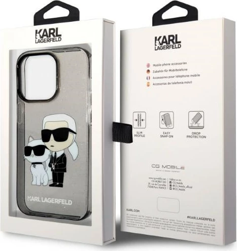 Mbështjellës Karl Lagerfeld Karl&Choupette për iPhone 14 Pro Max, i zi