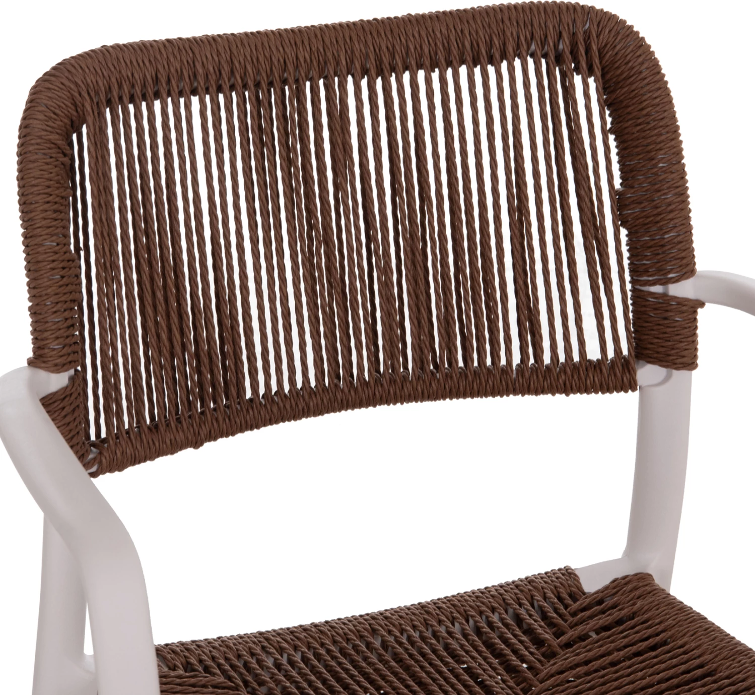 Karrige për tavolinë për terasë STRIDER, kornizë e bardhë, litar kafe, FH6391.01, 57x53x80cm, set prej 5 copash