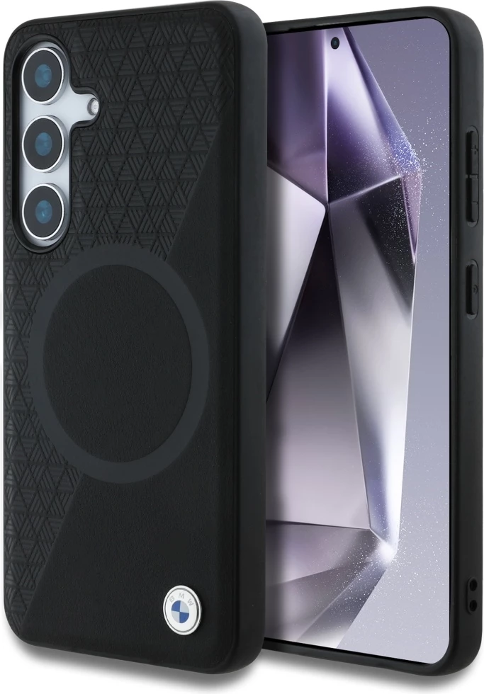 Mbështjellës BMW Leather Half Textured MagSafe për Samsung Galaxy S25, i zi