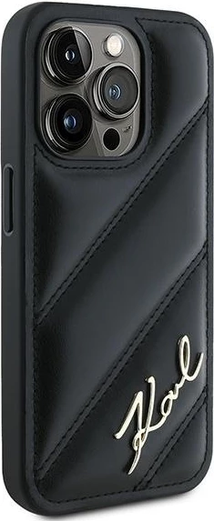 Mbështjellës Karl Lagerfeld Diagonal Quilted Script për iPhone 15 Pro Max, e zezë
