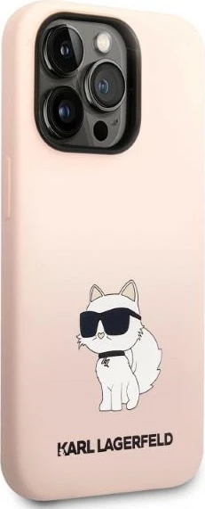 Mbështjellës Karl Lagerfeld KLHCP14LSNCHBCP për iPhone 14 Pro 6.1", silikon, rozë